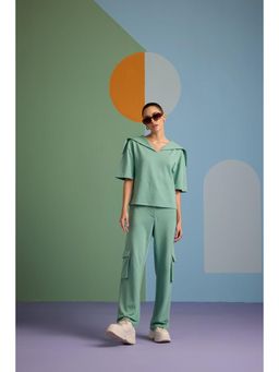 Muvazo - Green Cotton Solid/Plain Top With Pant