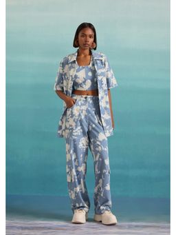 Muvazo - Blue Cotton Tie And Dye Top With Pant And Shirt