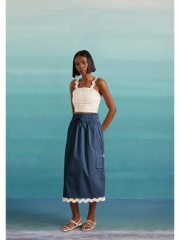 Muvazo - Blue Poplin Solid/Plain Top With Skirt