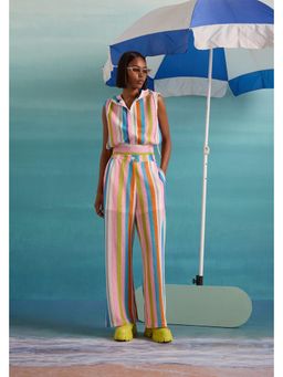 Muvazo - Multi-Colour Crochet Stripes Jacket With Pant