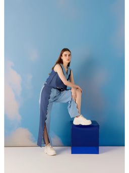 Muvazo - Blue Denim Colo block Top With Pant