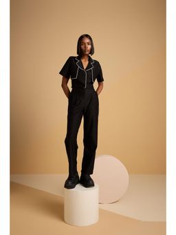 Muvazo - Black Polyester Textured Top With Pant