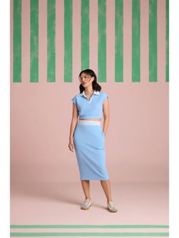 Muvazo - Blue Jacquard Solid/Plain Top With Skirt