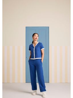 Muvazo - Blue Cotton Solid/Plain Top With Pant