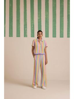 Muvazo - Multi-Colour Crochet Textured Top With Pant