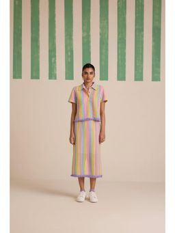 Muvazo - Multi-Colour Crochet Textured Top With Skirt