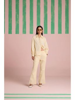 Muvazo - Yellow Cotton Linen Stripes Shirt With Pant