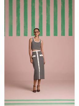 Muvazo - Black Cotton Stripes Top With Skirt