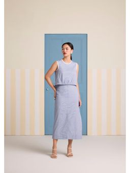 Muvazo - Blue Pure Cotton Stripes Top With Skirt