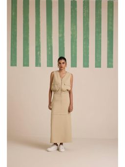 Muvazo - Beige Crepe Solid/Plain Top With Skirt