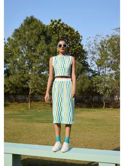 Muvazo - Multi-Colour Pure Cotton Geometric Top With Skirt