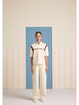 Muvazo - Beige Cotton Solid/Plain T-Shirt With Pant