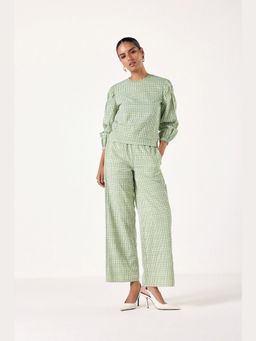 Muvazo - Green Cotton Checks Top With Pant
