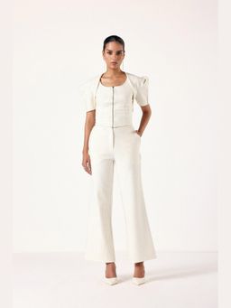 Muvazo - White Cotton Stripes Jacket With Top With Pant