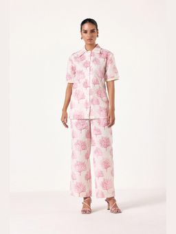 Muvazo - Pink Linen Printed Shirt With Pant
