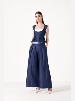 Muvazo - Blue Denim Solid/Plain Top With Pant