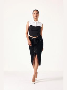 Muvazo - Black Cotton Solid/Plain Top With Skirt