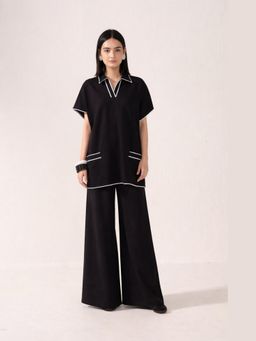Muvazo - Black Cotton Solid/Plain Top With Pant