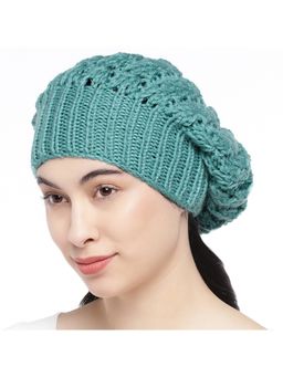 Magic Needles - Women Sea Green Self Design Beanie