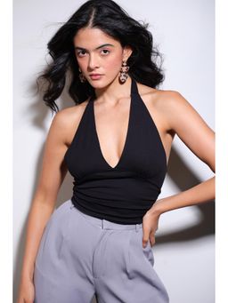 COLOR CAPITAL - Black Halter Neck Crop Top