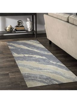 OBSESSIONS - Anti-Static Machine Made Abstract Bedside Runner, L Beige & Grey (2x5 feet)