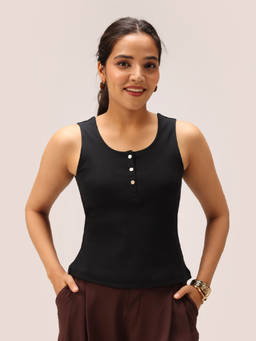 Blissclub - Blissentials Round Neck Henley Tank For Women