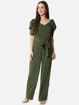 ALL WAYS YOU - Olive Solid Basic Jumpsuit With V-Neck