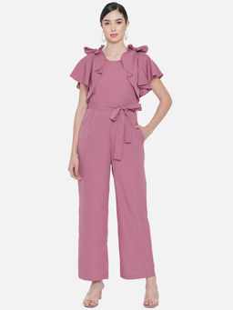 ALL WAYS YOU - Pink Solid Basic Jumpsuit With Ruffles