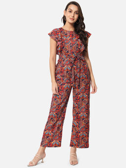 ALL WAYS YOU - Maroon Printed Basic Jumpsuit With Ruffles