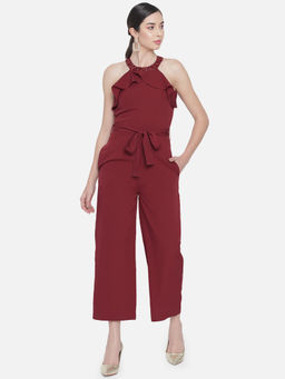 ALL WAYS YOU - Red Solid Basic Jumpsuit With Embellished