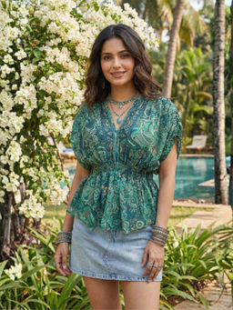 BOHOLYFE - Elaris Emerald Whisper Boho Peplum Top