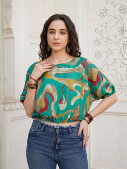 BOHOLYFE - Isolde Green Mirage Boho Crop Top