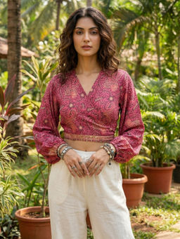 BOHOLYFE - Elira Rosewood Paisley Boho Wrap Crop Top