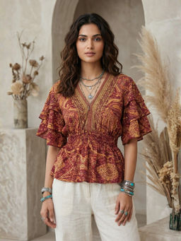 BOHOLYFE - Arlisse Sunset Rust Boho Wrap Top