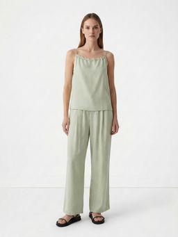 Cover Story - Green Viscose Sleeveless Solid/Plain Top