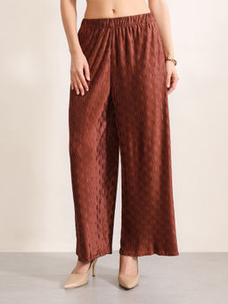 Kazo - Rust Polyester Straight Leg Self Design Trouser