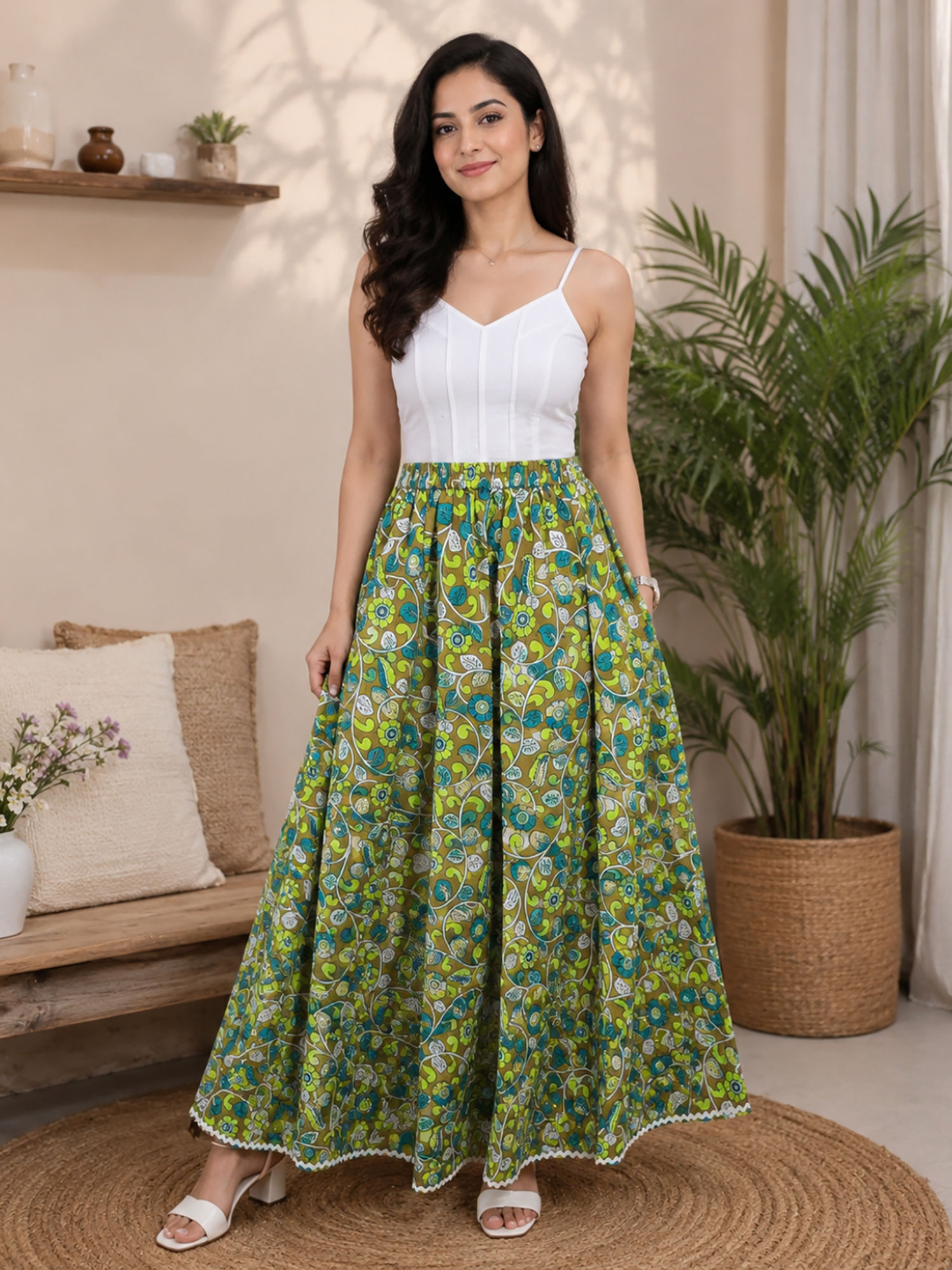Women Printed Cotton Maxi Skirt-image-13