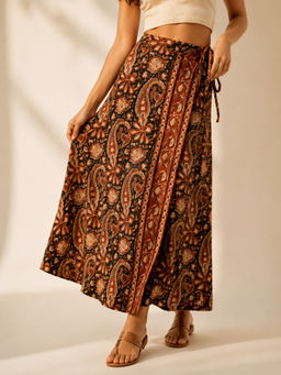 WineRed - Women Paisley Print Wrap Skirt