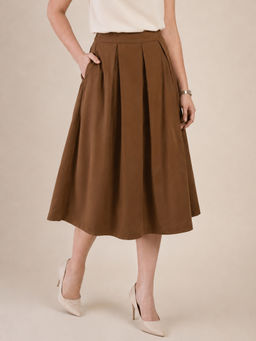 WineRed - Women Solid Pleated Midi Skirt