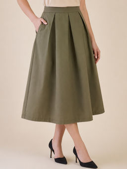 WineRed - Women Solid Pleated Midi Skirt