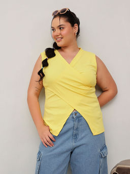 CURVY STREET - Yellow Polyester Sleeveless Textured Top