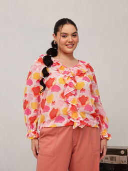 CURVY STREET - Pink Polyester Full Sleeves Printed Top