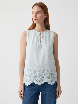 Cover Story - Green Cotton Sleeveless Solid/Plain Top