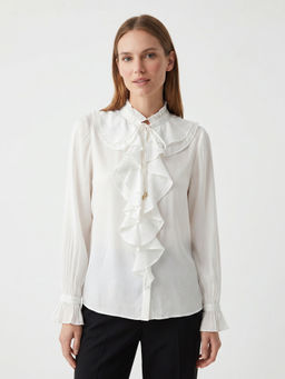 Cover Story - White Viscose Rayon Full Sleeves Solid/Plain Top