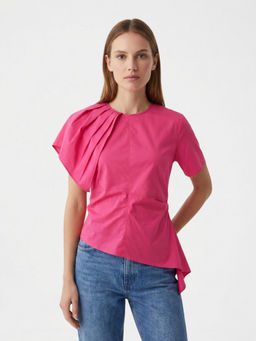 Cover Story - Pink Cotton Half Sleeves Solid/Plain Top