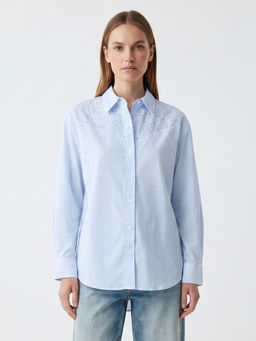 Cover Story - Blue Cotton Full Sleeves Stripes Shirt