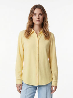 Cover Story - Yellow Viscose Rayon Full Sleeves Solid/Plain Shirt