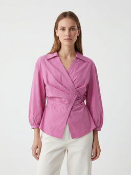Cover Story - Pink Cotton Three Fourth Sleeves Solid/Plain Top