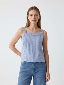 Cover Story - Blue Viscose Sleeveless Solid/Plain Top