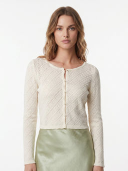 Cover Story - Ivory Viscose Full Sleeves Textured Top
